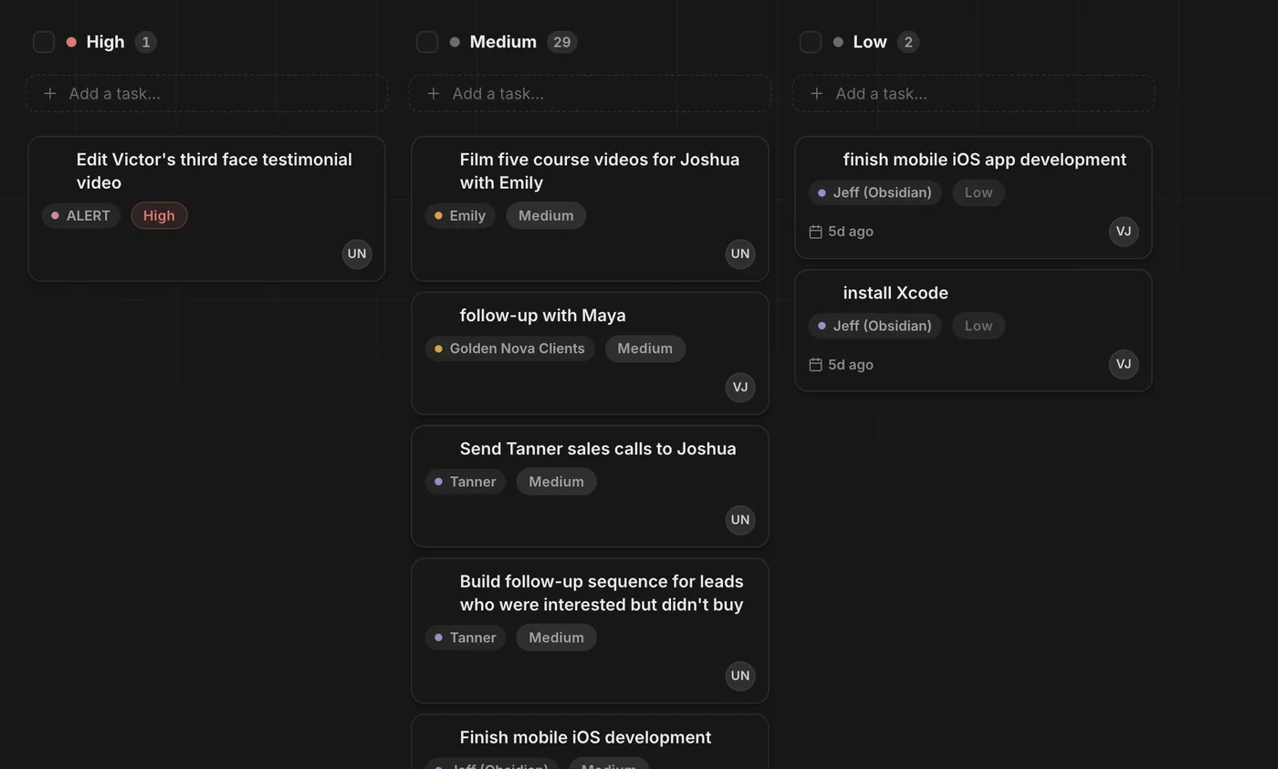 Nova OS task and project boards
