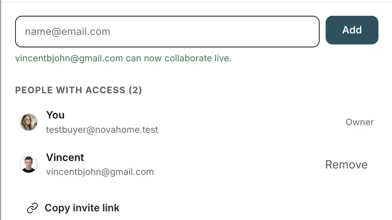 Sharing a Nova chat with someone by email, so they can collaborate live